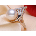 925 Silver Freshwater Pearl Ring Simple Design Pearl Ring AAA 10-11mm Button White Pearl Rings